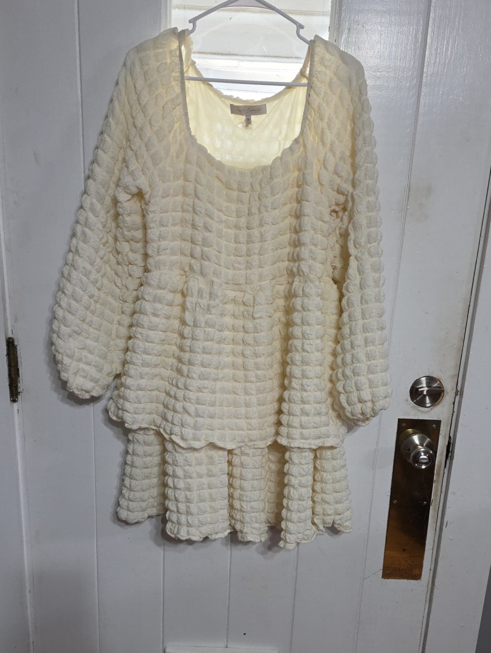 Simply Southern Women's Puffy Squares Layered Dress Cream Lightweight Sz M EUC